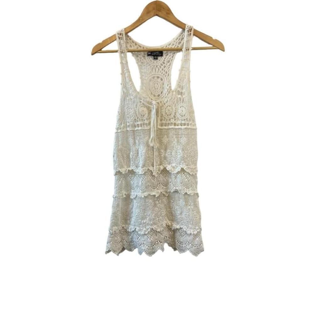 PAPILLON Cream Crochet Racerback Tank Top Swim Coverup S